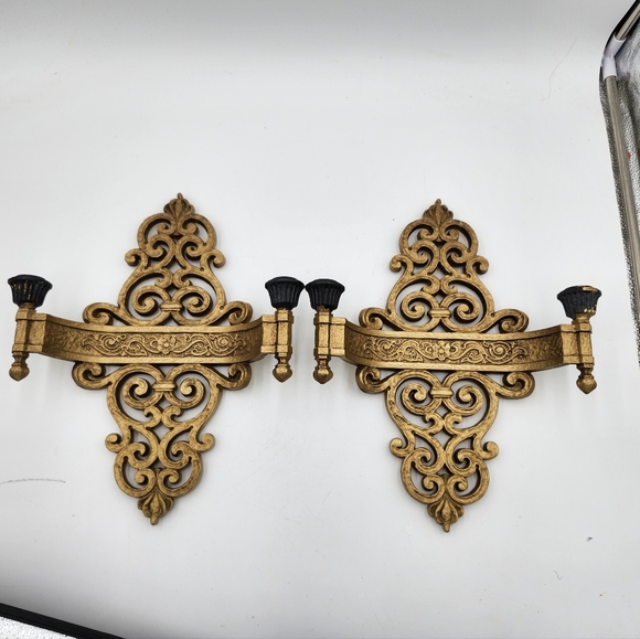 Vintage Mid Century 1969 Dart Gold Gilded Scroll Candle Holders Wall Sconces - Picture 11 of 15